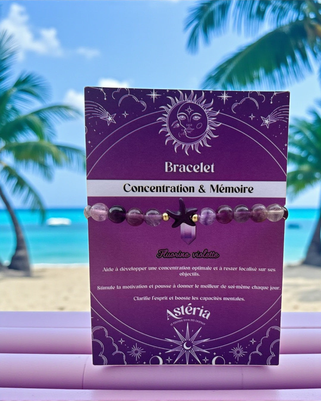 Bracelet en fluorine violette & étoile - 08 mm 🪻