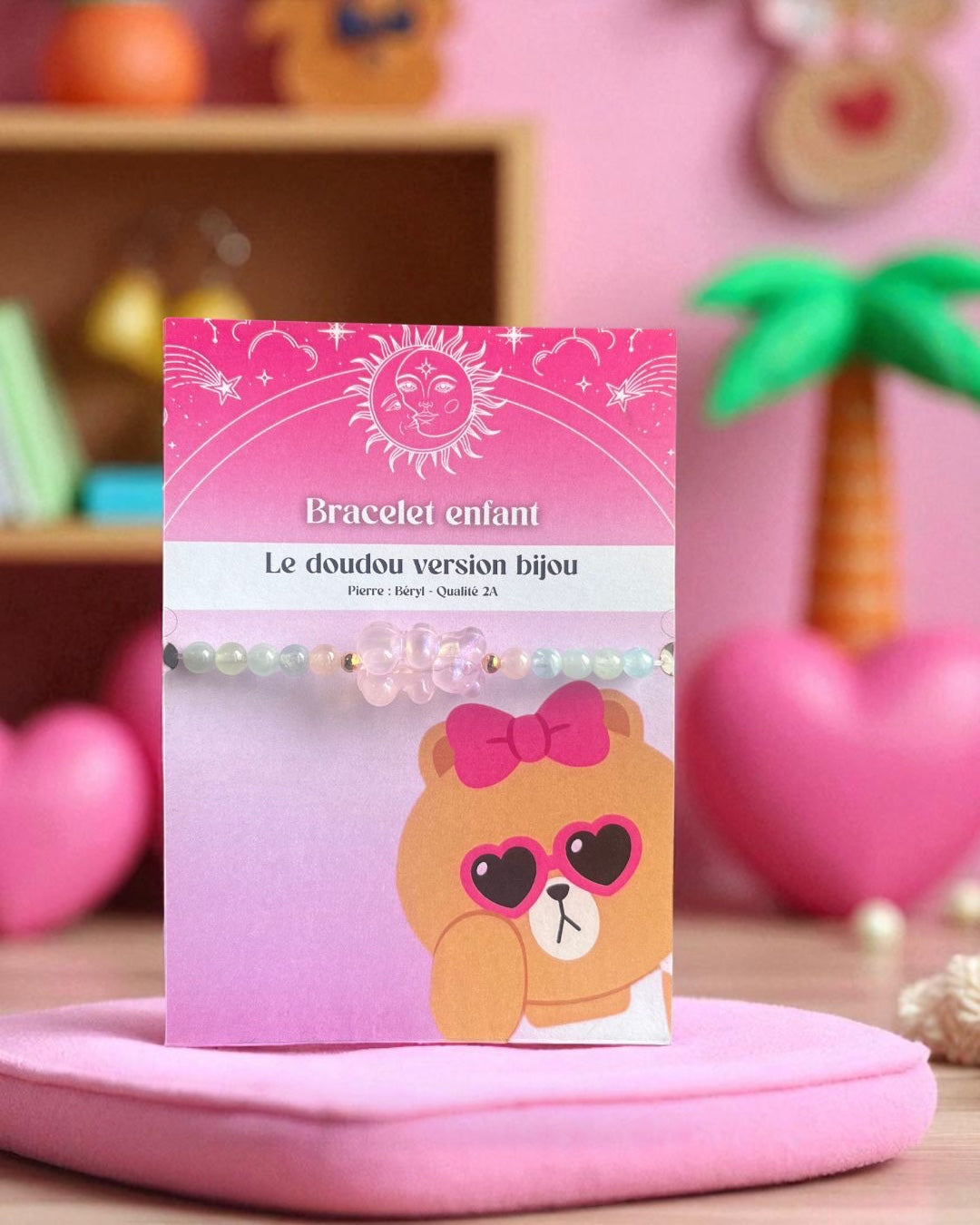 Le doudou version bijoux fille - Bracelet enfant avec ourson pailleté rose 🧸