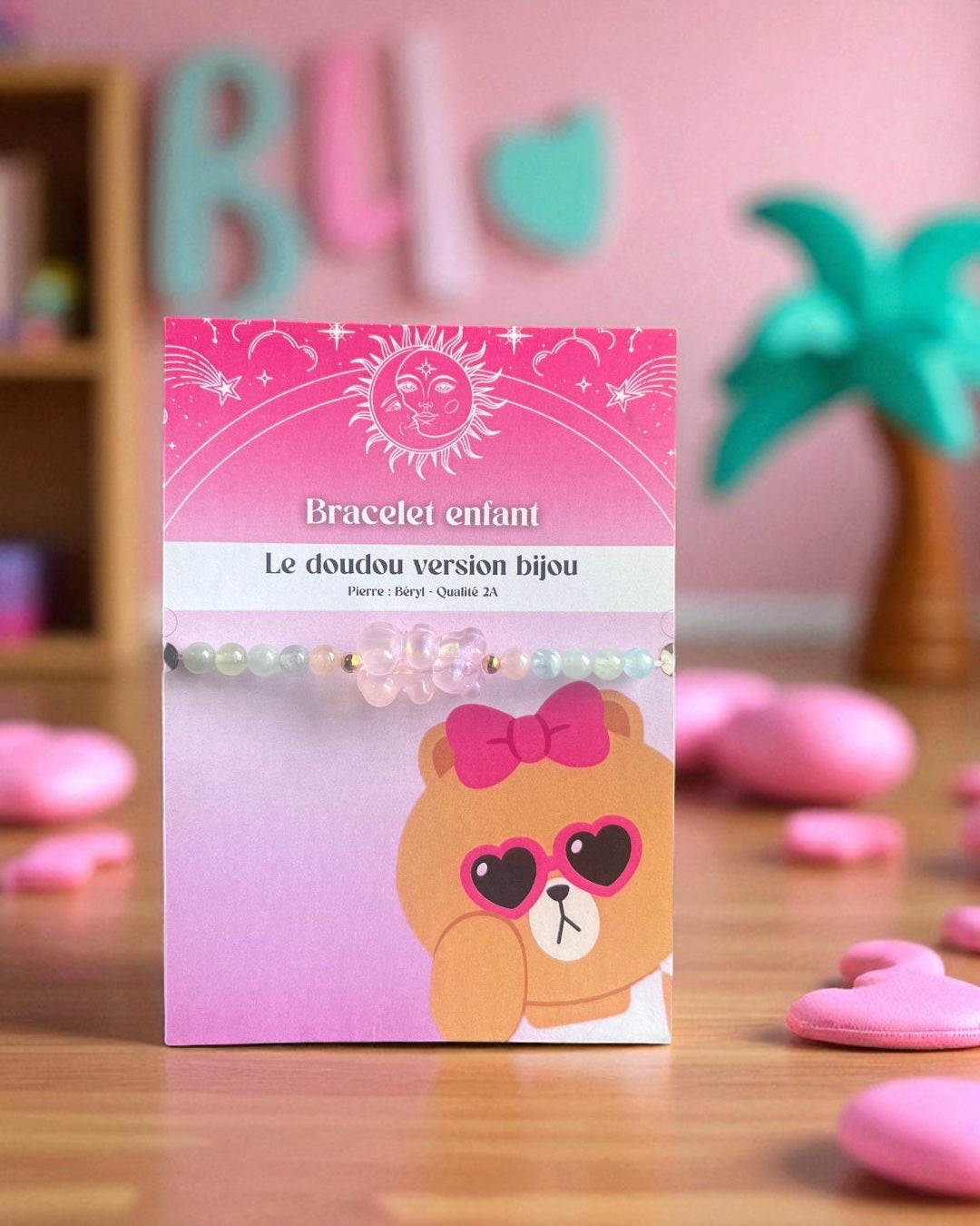 Le doudou version bijoux fille - Bracelet enfant avec ourson pailleté rose 🧸
