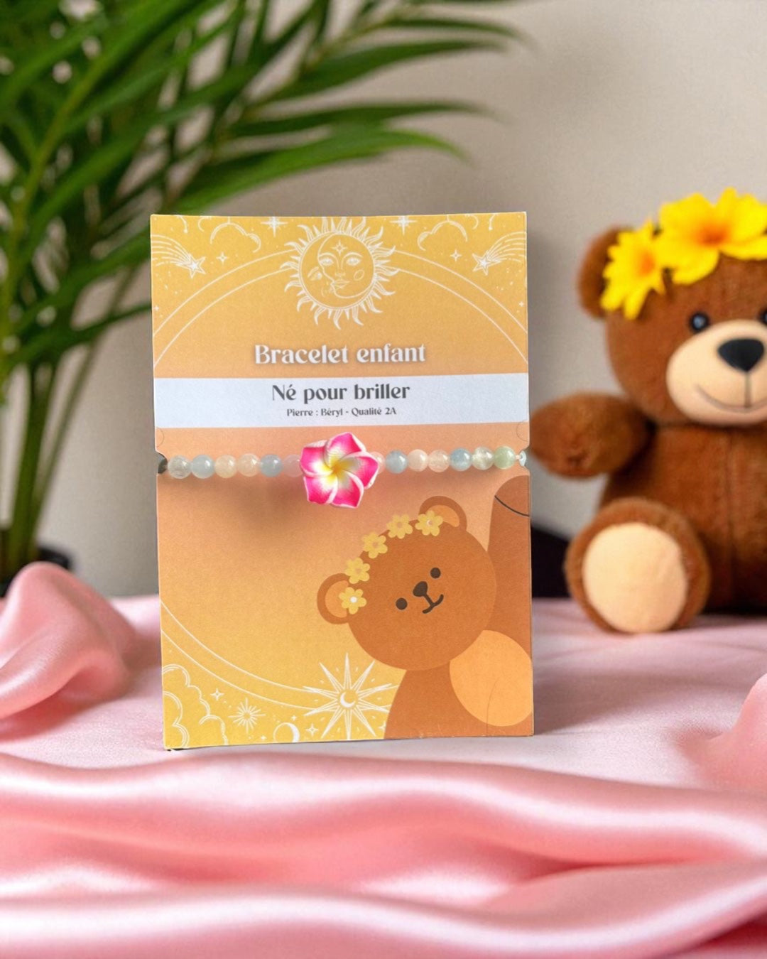 Bracelet enfant en Béryl - fleur de tiaré 🌸 👧🏼