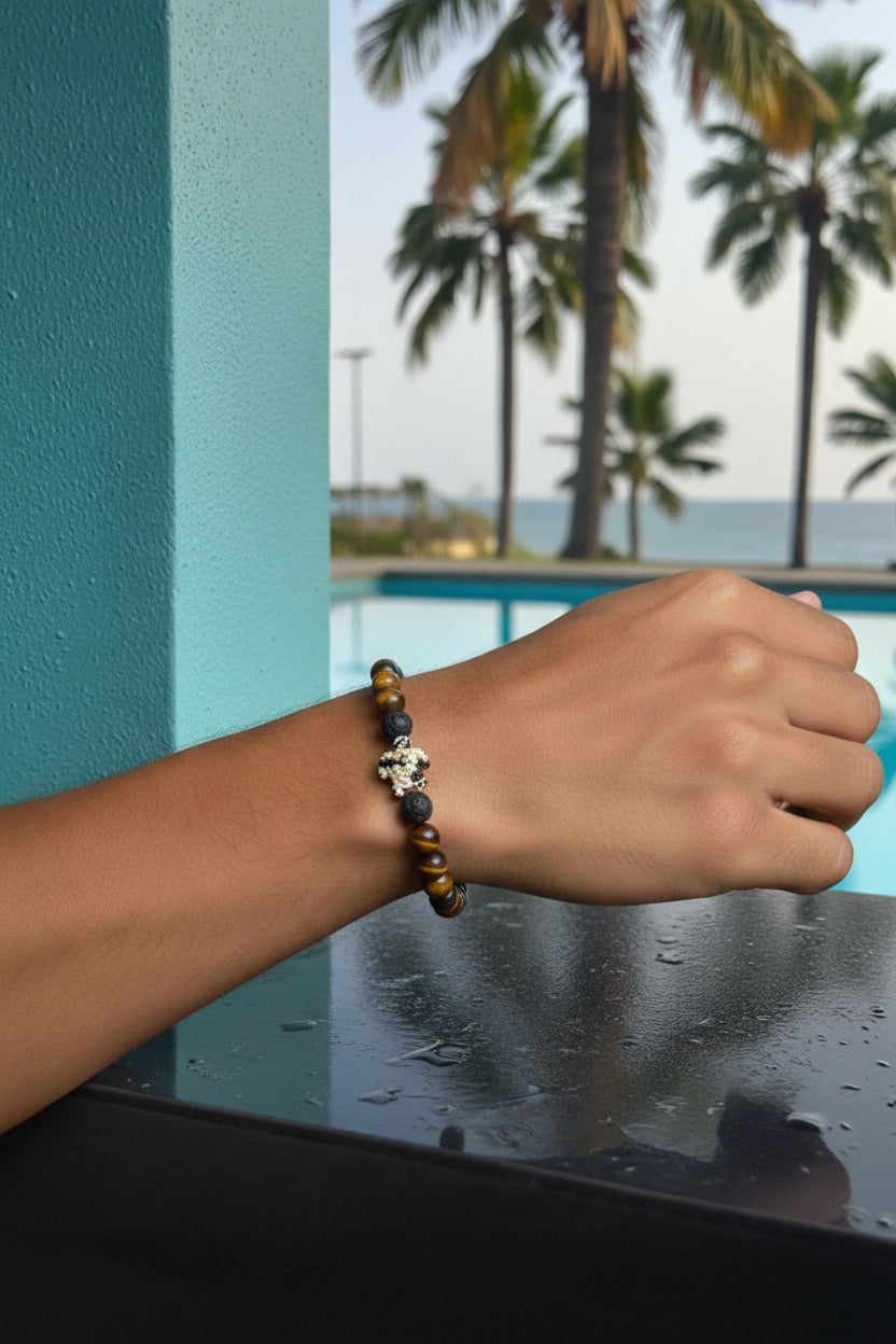 Bracelet en Oeil de tigre & Pierre de lave A - 08 mm 🐅