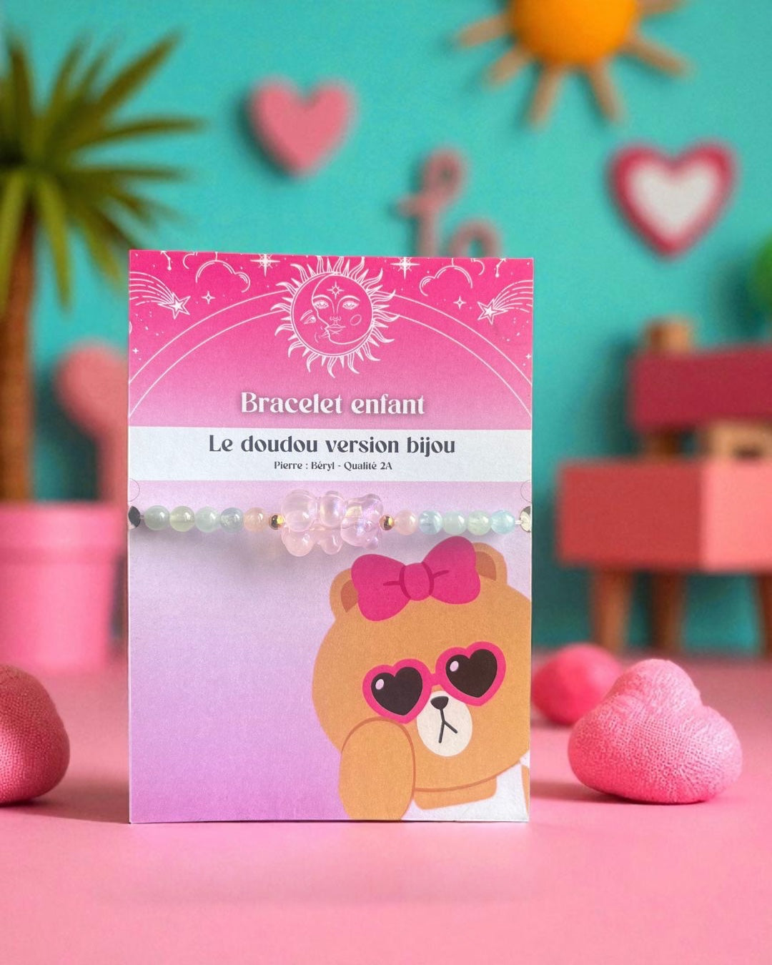 Le doudou version bijoux fille - Bracelet enfant avec ourson pailleté rose 🧸