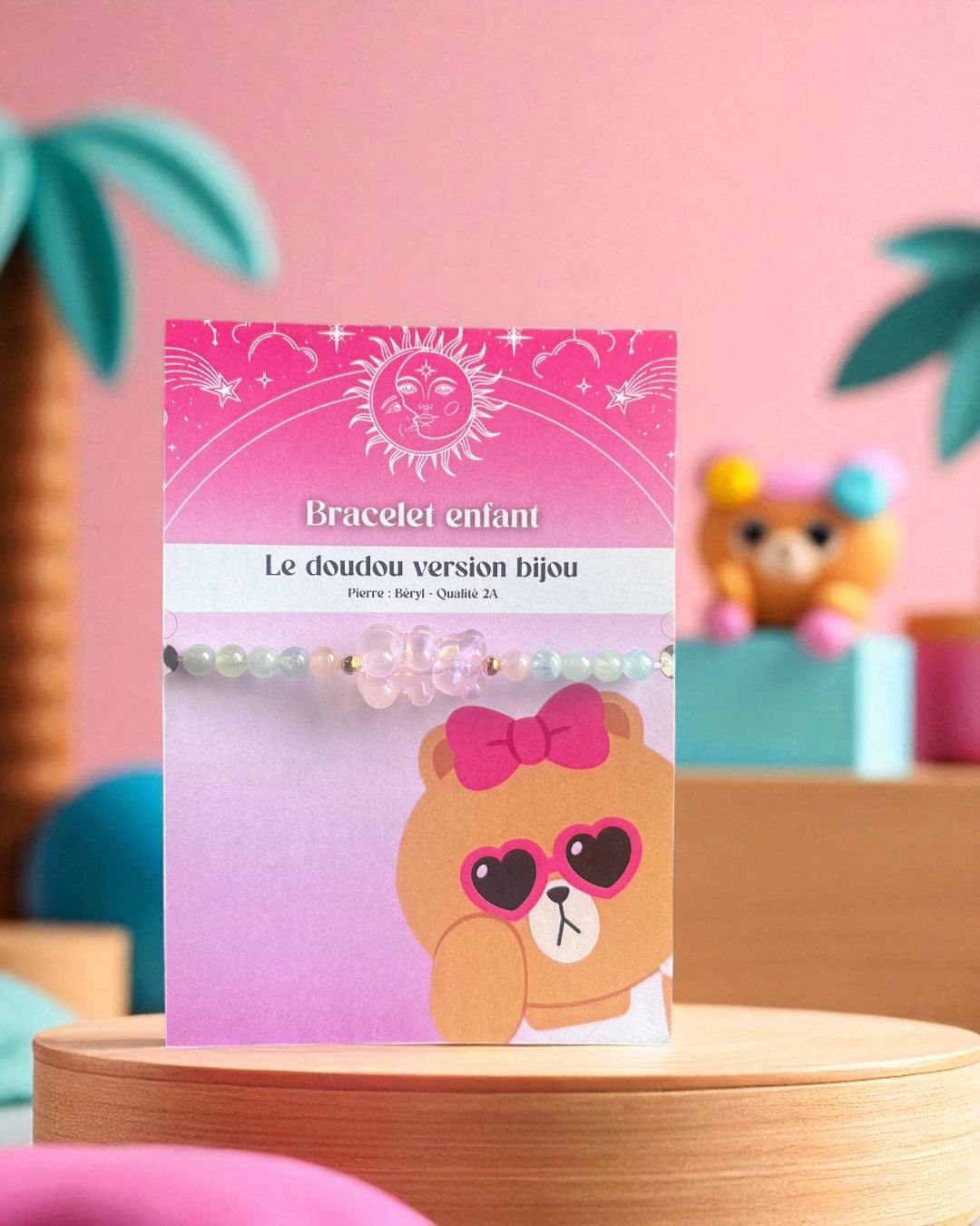 Le doudou version bijoux fille - Bracelet enfant avec ourson pailleté rose 🧸