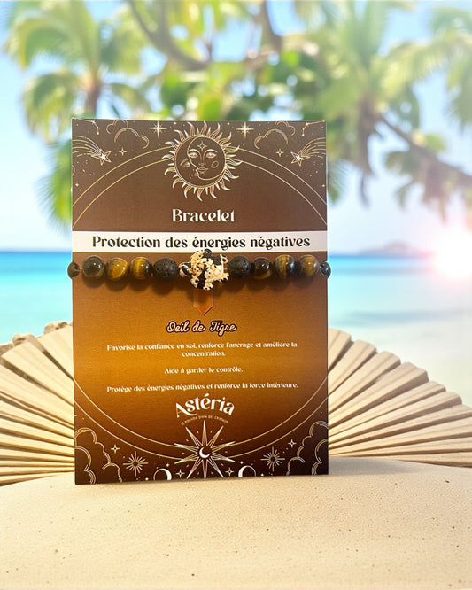 Bracelet en Oeil de tigre & Pierre de lave A - 08 mm 🐅