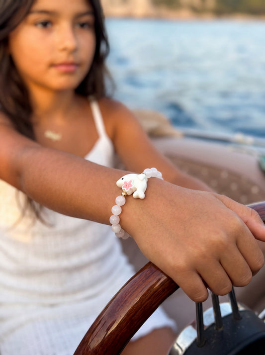 Bracelet enfant - Jade blanc & dauphin