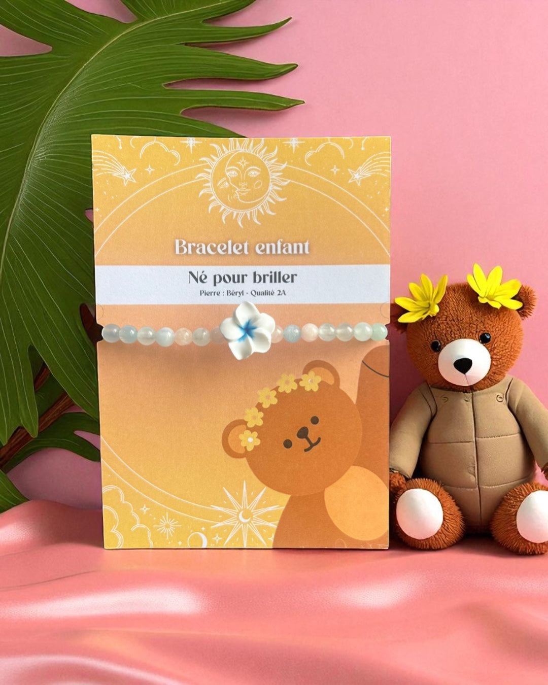 Bracelet enfant en Béryl - fleur de tiaré bleu  🌸 👧🏼