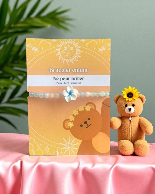 Bracelet enfant en Béryl - fleur de tiaré bleu  🌸 👧🏼