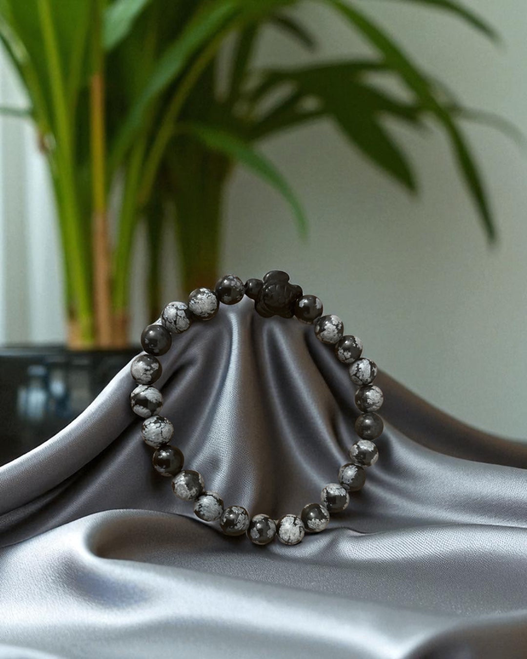 Bracelet Obsidienne flocon de neige & tortue - 08 mm ❄️