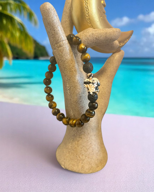 Bracelet en Oeil de tigre & Pierre de lave A - 08 mm 🐅