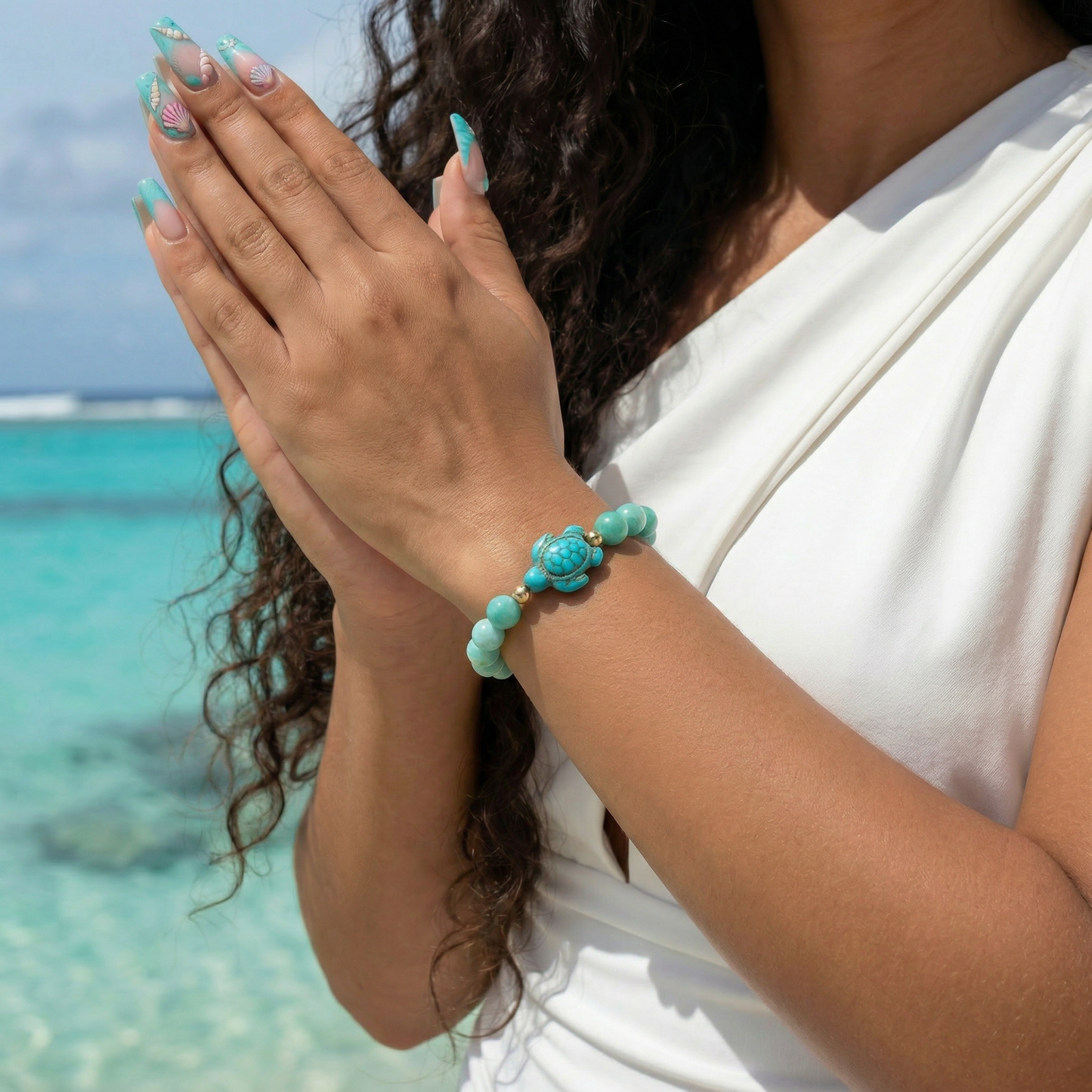 Bracelet en Amazonite & tortue - 08 mm  🐢