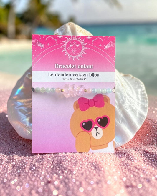 Le doudou version bijoux fille - Bracelet enfant avec ourson pailleté rose 🧸