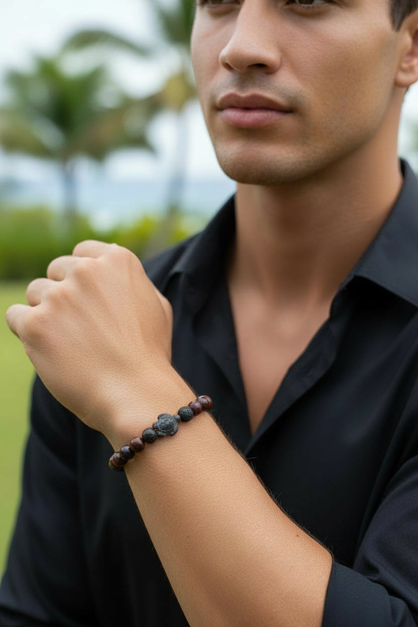 Bracelet en oeil de taureau & pierre de lave - 08 mm 🐂