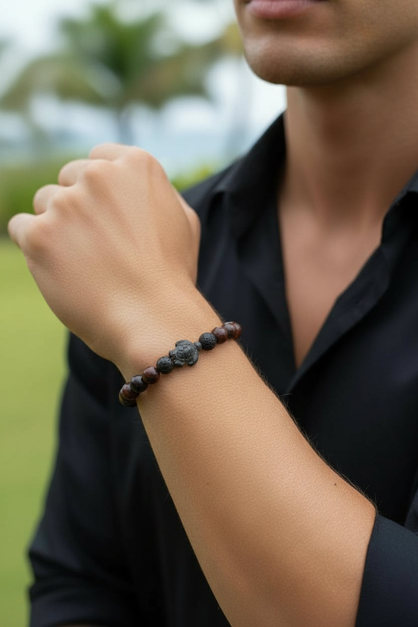 Bracelet en oeil de taureau & pierre de lave - 08 mm 🐂
