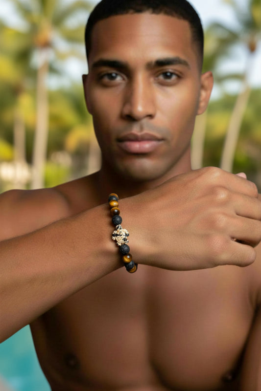 Bracelet en Oeil de tigre & Pierre de lave A - 08 mm 🐅