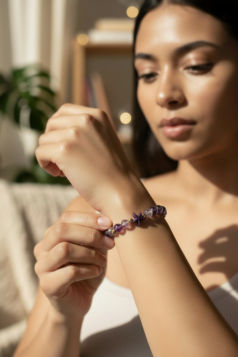 Bracelet en fluorine violette & étoile - 08 mm 🪻